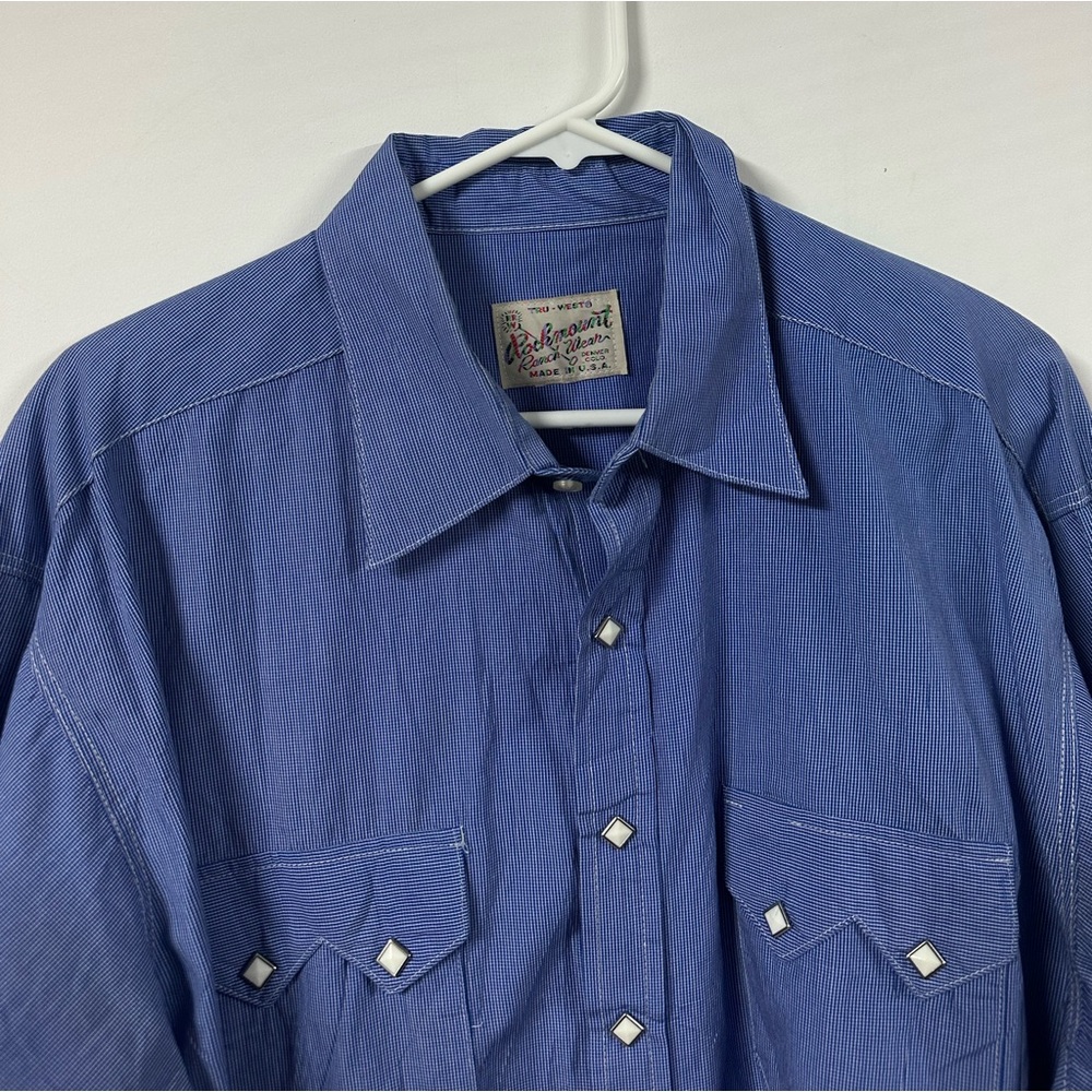 Vintage Rockmount Ranch Wear Shirt Mens XL Blue Western Diamond Snap Long Sleeve - Picture 2 of 7